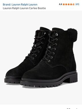Ralph Lauren Black Suede Lace-Up Ankle Boots with Lug Sole